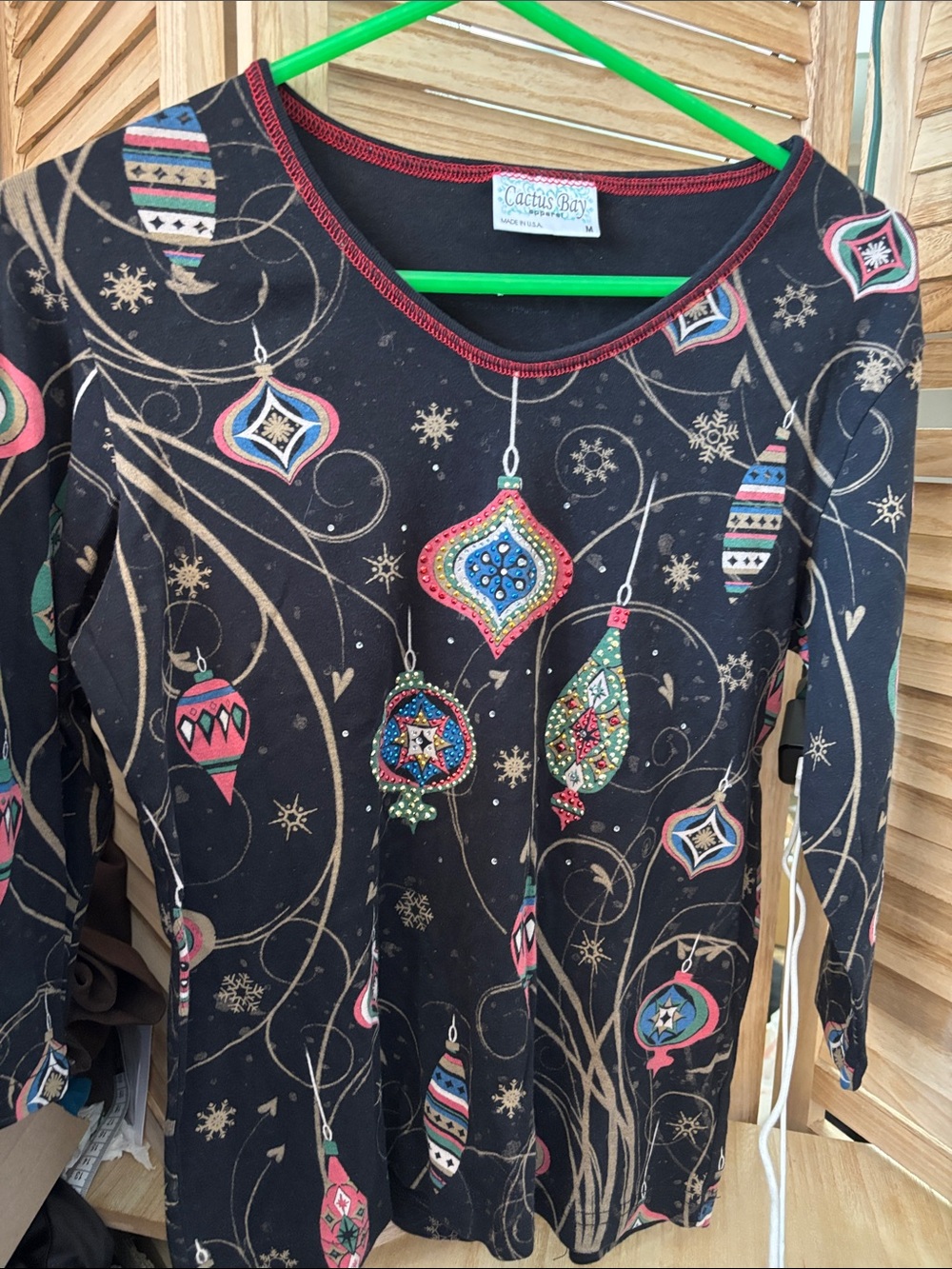 Cactus Bay Festive Embellished Black Tee Medium